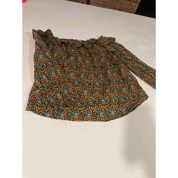 J. Crew Womens Off-Shoulder Top Size 10 Elephant Print Ruffle Collar Button-Down - Picture 7 of 8